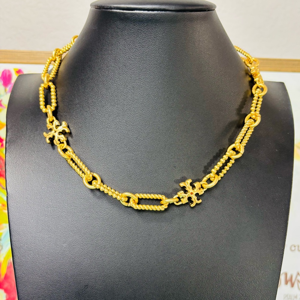 Tory Burch Roxanne Gold Necklace with intricate links. 16” long. Retail $272.